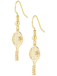 Born To Rally Racquet Rhinestone Dangle Earrings - Gold