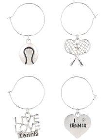 Born To Rally Tennis Wine Charms - 4pc Set