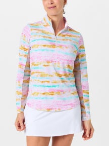 IBKUL Women's Gia LS Zip Mock - Pink/Multi
