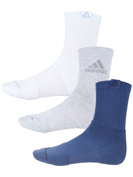 adidas Mens Cushioned 3.0 3-Pack Quarter Sock Bl/Gy/Wh