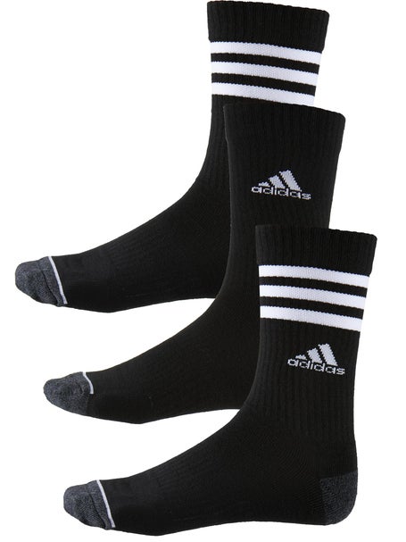 adidas Mens Cushioned 3-Stripe 3-Pack Crew Sock Black