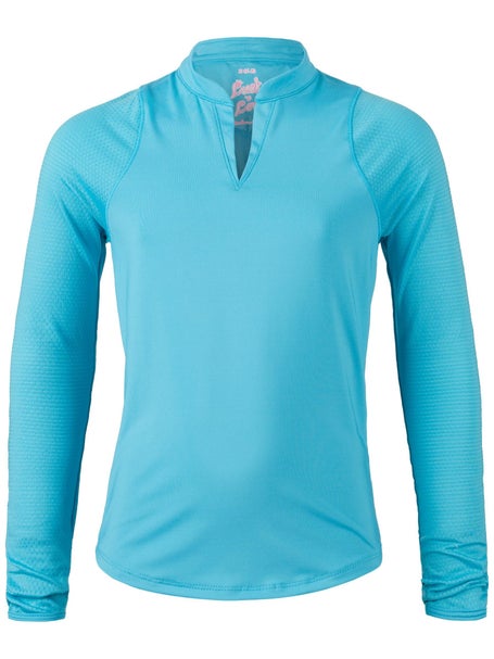 Lucky in Love Girls Mandarin Collar LS - Ocean