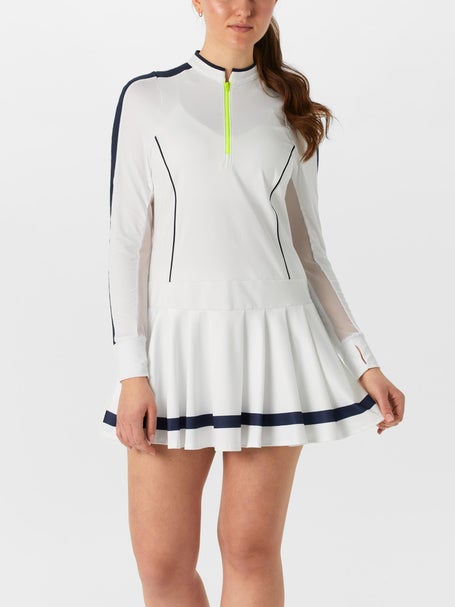 Lucky in Love Womens Fast Motion LS Dress-White/Navy