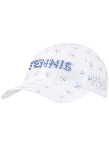 VimHue Womens Racquet Print Puff Tennis Hat - Wh/Blue
